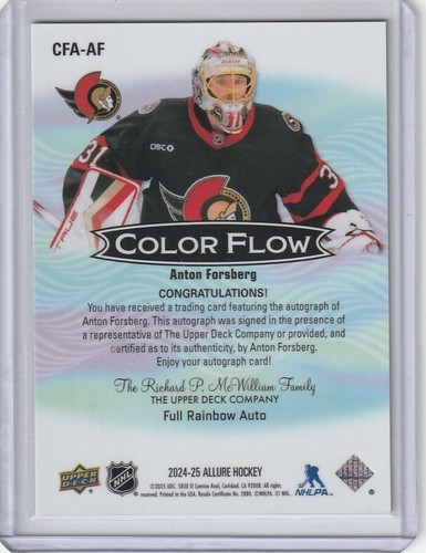 2024-25 Cubierta superior Allure Color Flow Auto CFA-AF SENATORS - ANTON FORSBERG - Imagen 2 de 2