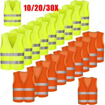 MARKENLOS 10/30x Orange Gelb Warnwesten Unfallweste Sicherheitswarnweste Standardgröße KFZ