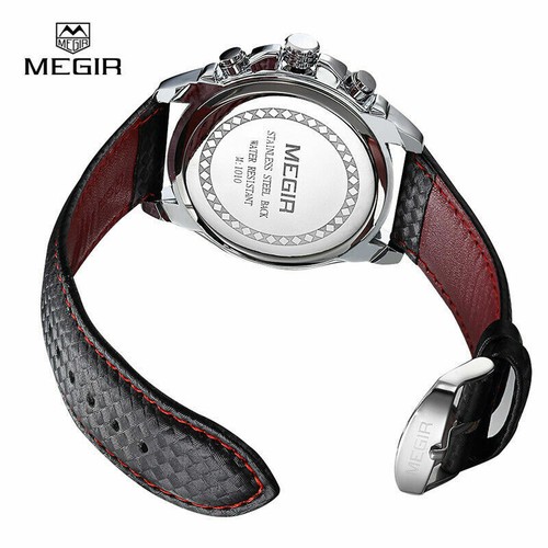 Chronograph Megir Watch Quartz Sports Watch Genuine Leather Strap Bussiness Men - Picture 4 of 14