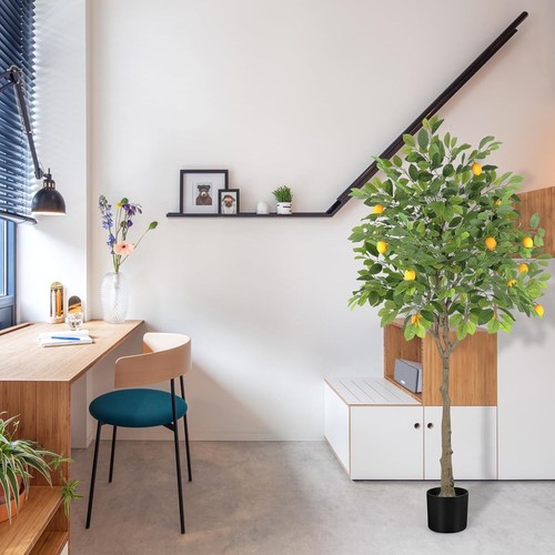 Artificial Lemon Tree, 5 feet Indoor Fake Plants, Comes with 21 Simulated Lemon - Picture 5 of 6