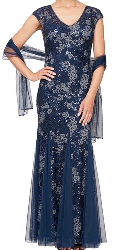 Alex Evenings Petite Cap Sleeve Embroidered Fit and Flare Dress 12P & Shawl $269