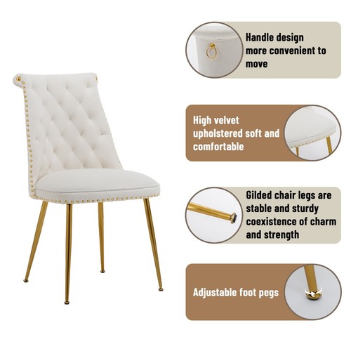 Clihome Set of 2 Velvet Dining Chair Upholstered Fabric Chair Adjustable Legs - Picture 14 of 91