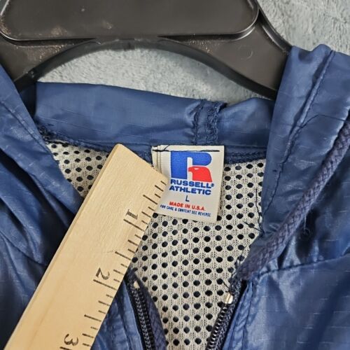 Giacca a vento vintage Russell Athletics uomo L blu full zip nylon con cappuccio - Foto 2 di 8