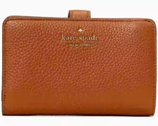 Kate Spade Leila Medium Compact Bifold Wallet Brown Leather ZipAround WLR00394