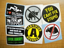 8 Funny Hard Hat Stickers / Sushi No Rats BS Fix Stupid Ugly Stripper Decals