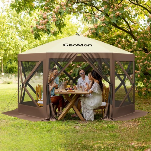 10x10ft / 12 x12ft Camping Gazebo Pop Up Canopy Screen Tent 6 Sided Sun Shelter - Picture 10 of 36