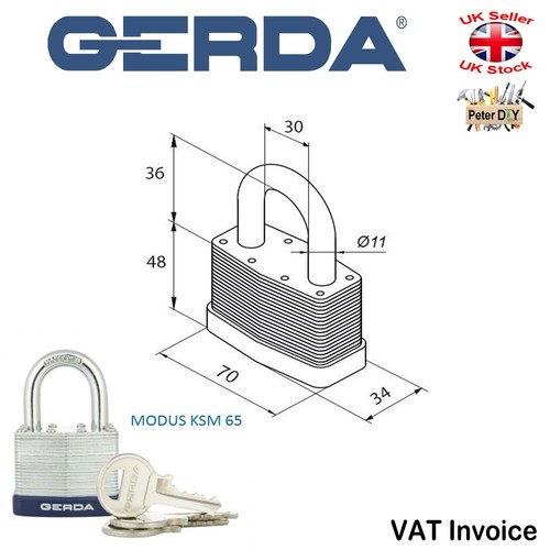 GERDA Heavy Duty CANDADO ENDURECIDO Seguridad GRILLETE ABIERTO MODUS - Imagen 6 de 6
