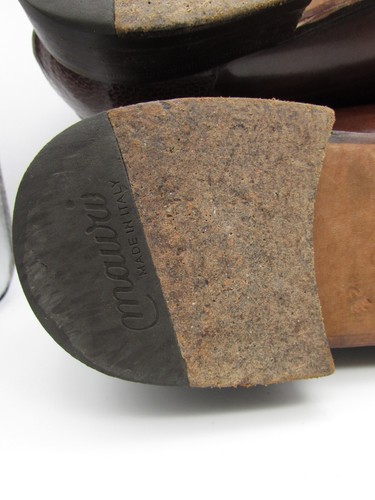 Vintage MAURI Ostrich Leather Shoes Brown Slip-on Derby Mens 9.5 Italy - Picture 17 of 18