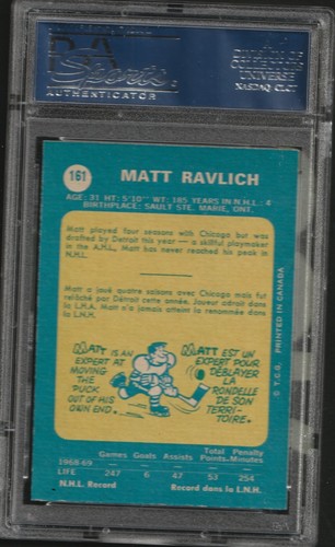 1969/70 OPC PSA 8 casi nuevo-como nuevo - Matt Ravlich (Detroit Red Wings) #161 - Imagen 2 de 2