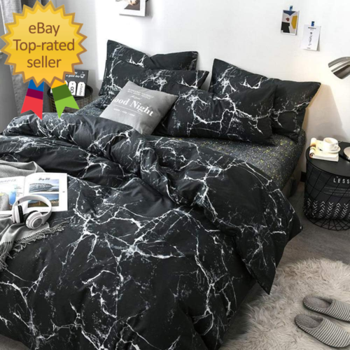 Black Marble Comforter Set Queen Size, All Season 3 Piece Black and Grey - Picture 5 of 7