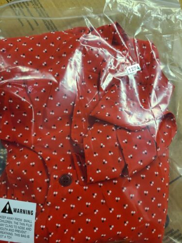 Vintage '80s Women's Dress Size M Red U Neck Short Sleeve Button Up Midi W/ Belt - Picture 17 of 17