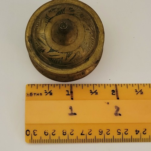 Vintage Etched Engraved Brass Tikka Box Ink Pot Trinket Stash Incense Jar Holder - Picture 11 of 12