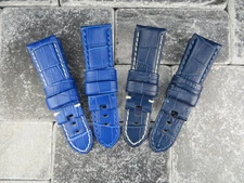 24mm PAM ROYAL Blue Deployment Strap Alligator Grain Leather Watch Band X