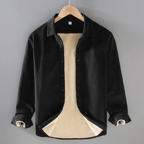 Herren Warm Gefüttertes Cord Hemd Freizeit Langarm Button Down Thermo Oberteile Freizeit - Bild 15 von 30