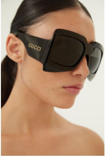 Occhiali da sole Gucci Mask GG1243S nero grigio sfumato oro - Foto 2 di 5