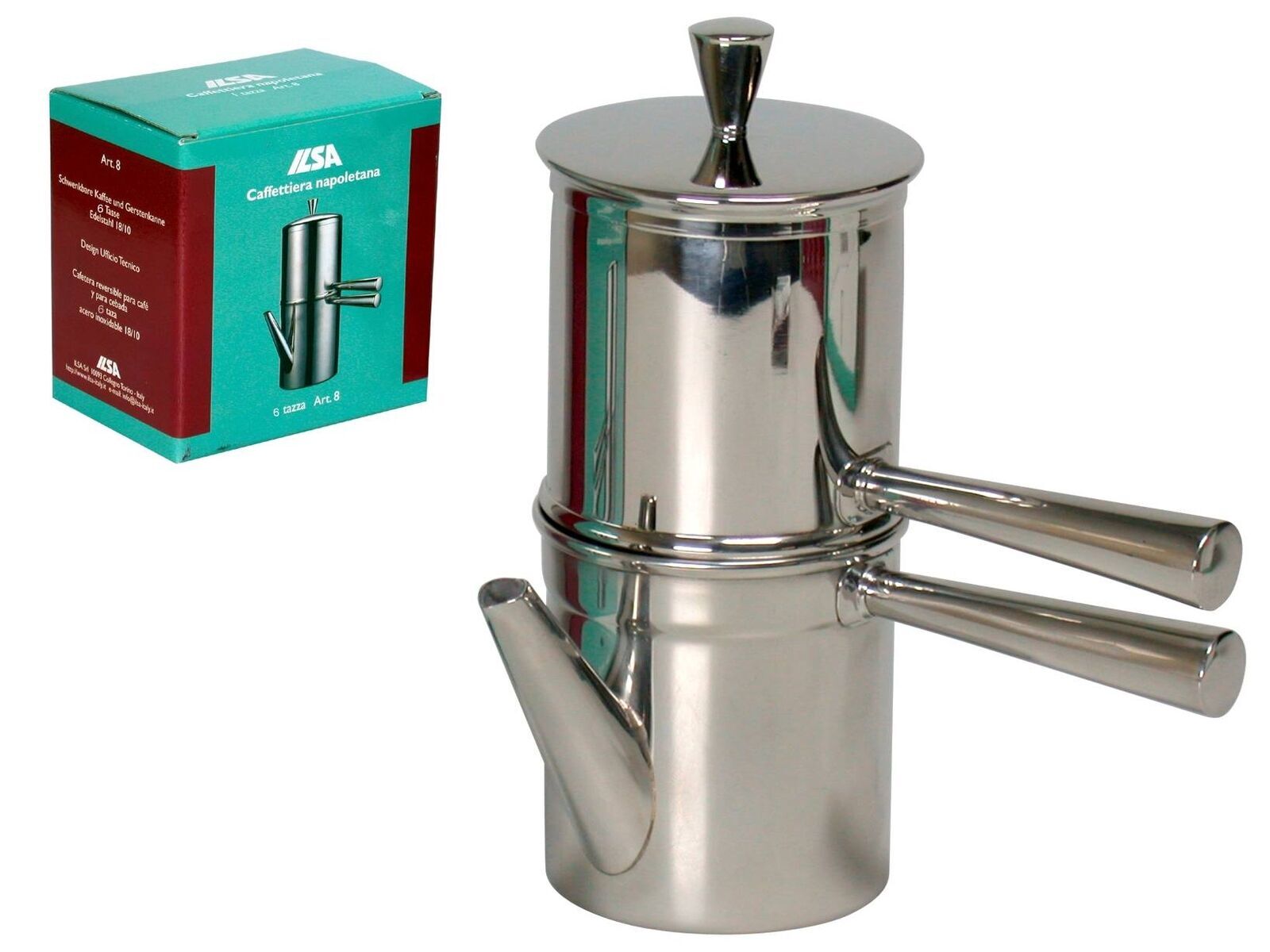 Ilsa Stainless Steel Neapolitan Coffee Maker With Spout 6 Cup for sale