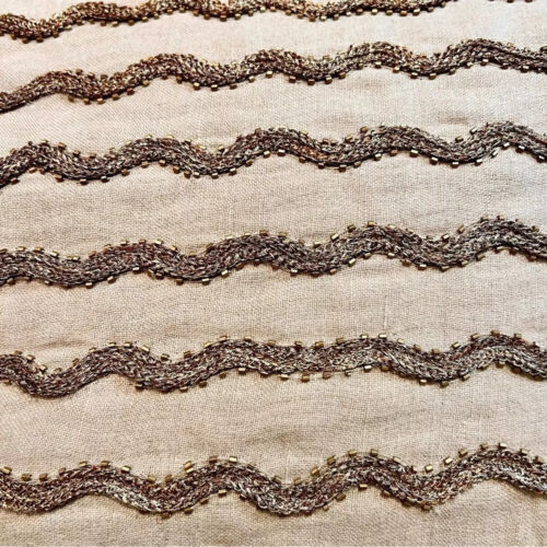 Pottery Barn Pillow Lumbar Gold Metallic Beaded Waves 20x14 Linen Beige Wavy - Picture 7 of 9