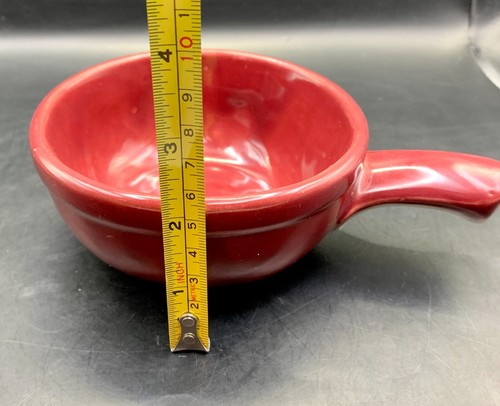2er Set Heinz McCoy Runde Burgunderrot & Hellbraun Keramik Suppe Chili Schüsseln mit Griff Vintage - Bild 6 von 6