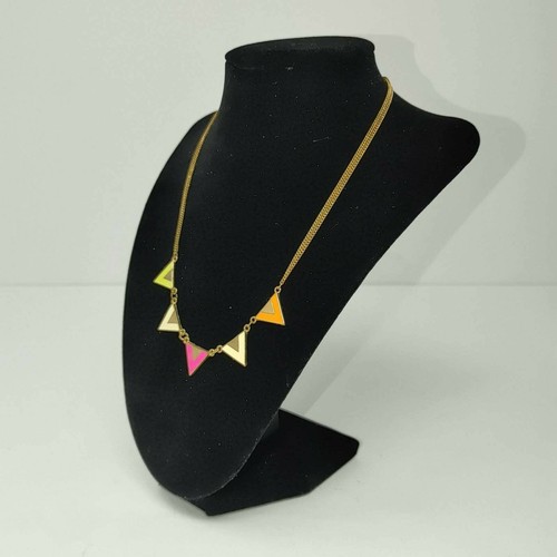 Women's Gold Tone Yellow, Pink Enamel Triangle Links Chain Necklace. Pre-Owned - Picture 2 of 3