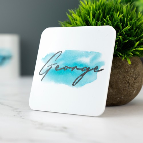 Personalised Name Coaster Watercolour Effect Printed Acrylic Drinks Coaster - Picture 17 of 19