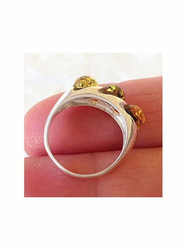BALTIC MULTICOLOR BUTTERSCOTCH GREEN HONEY AMBER & SILVER THREE-STONE RING BAND - Picture 9 of 26
