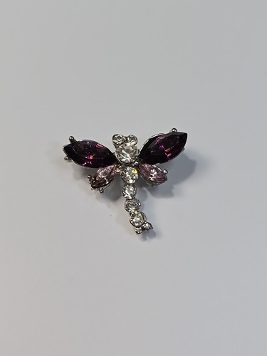 Dragonfly Lapel Pin Purple Lavender & Clear Faux Jewels