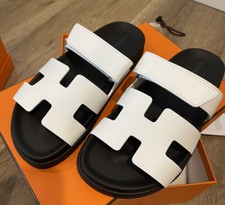 New Hermes Chypre Sandals White leather women s Size 38.5