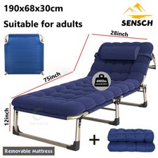 Sun Lounger Folding Recliner Chair Reclining Garden Outdoor Bed with Cushion