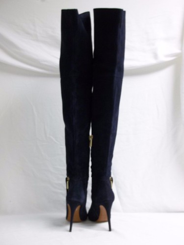 Stivali sopra il ginocchio Calvin Klein Collection US 6 Audrina Navy scamosciati nuovi donna nuovi senza scatola - Foto 9 di 10