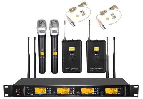  Sistema de micrófono inalámbrico lavalier auriculares portátiles beige UHF 4x100 canales - Imagen 11 de 30