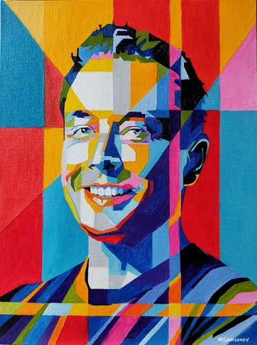 Elon Musk Portrait 12X16 Abstract Modern Oil Painting Pop Art wpap