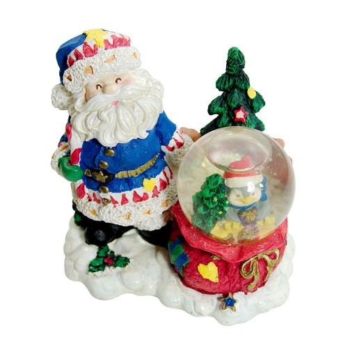 4" Christmas Snow Globe Figurine Blue Coat Santa Claus Snow Penguin Holiday Tree - Picture 1 of 4