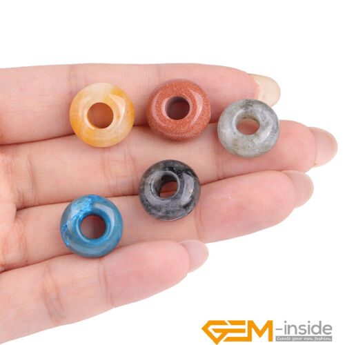 Natural Assorted Gemstone Rondelle Donuts Spacer Big Hole Beads 14mm 10Pcs AU - Foto 3 di 109