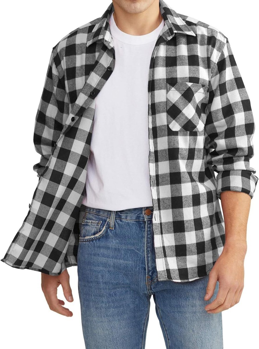 Cromoncent Men's Buffalo White Teal Plaid Flannel Shirt - Casual Button Down, Small 10 thumbnail image