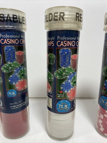 4 Tubes Cardinal Poker Chips - 200 Total Pc- Red Blue White Red - Prof Wgt - Afbeelding 4 van 15