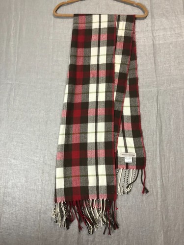 Brooklyn Industries Mujer Bufanda Cuadros Rojo Marrón Blanco Acrílico Flecos