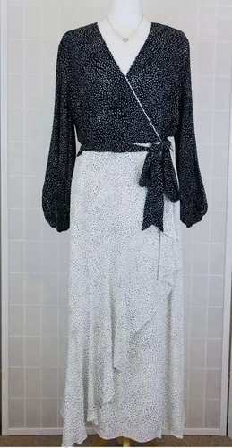 Fenn Wright Manson Ninette Wrap Dress Size 12 Petite Black & Ivory Spot Print - Picture 9 of 24