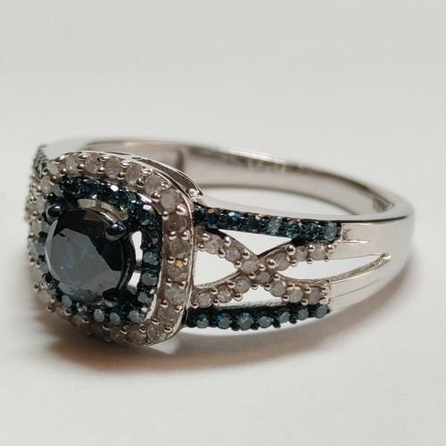 D'Joy blau-weißer Diamant (IR) Halo Platin über 925 Silber Ringgröße 8 - Bild 7 von 12