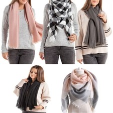 Womens Scarf Wrap Shawl Oversized Checked Plaid Tartan and Solid Colors