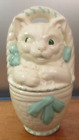 Vintage Cat in a Basket Cookie Jar by American Bisque Kitchen Rustic 13"