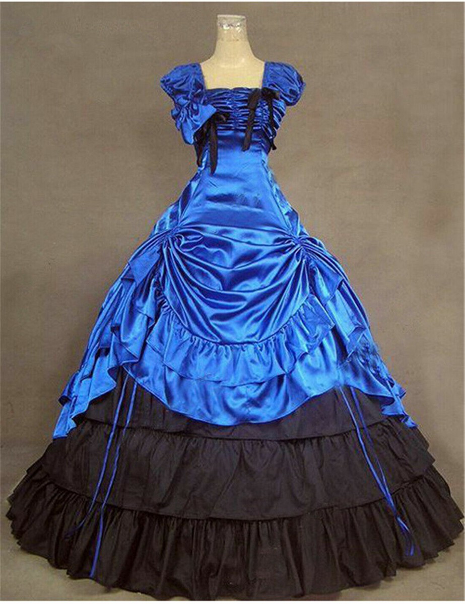 Lolita Victorian Wedding Ball Gown Blue Dress Halloween Custom