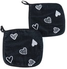 2x Potholder Hearts Terry Kracht Kitchen Deco Love Cooking Baking Black White