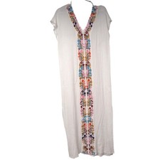 Womens Embroidered Swimsuit Coverup Dress XS Gauzy V-Neck White Short Sleeve