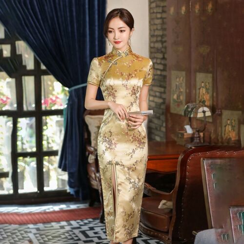 Vestido largo Cheongsam de alta calidad para mujer estampado de flores de ciruela estilo chino - Imagen 17 de 17