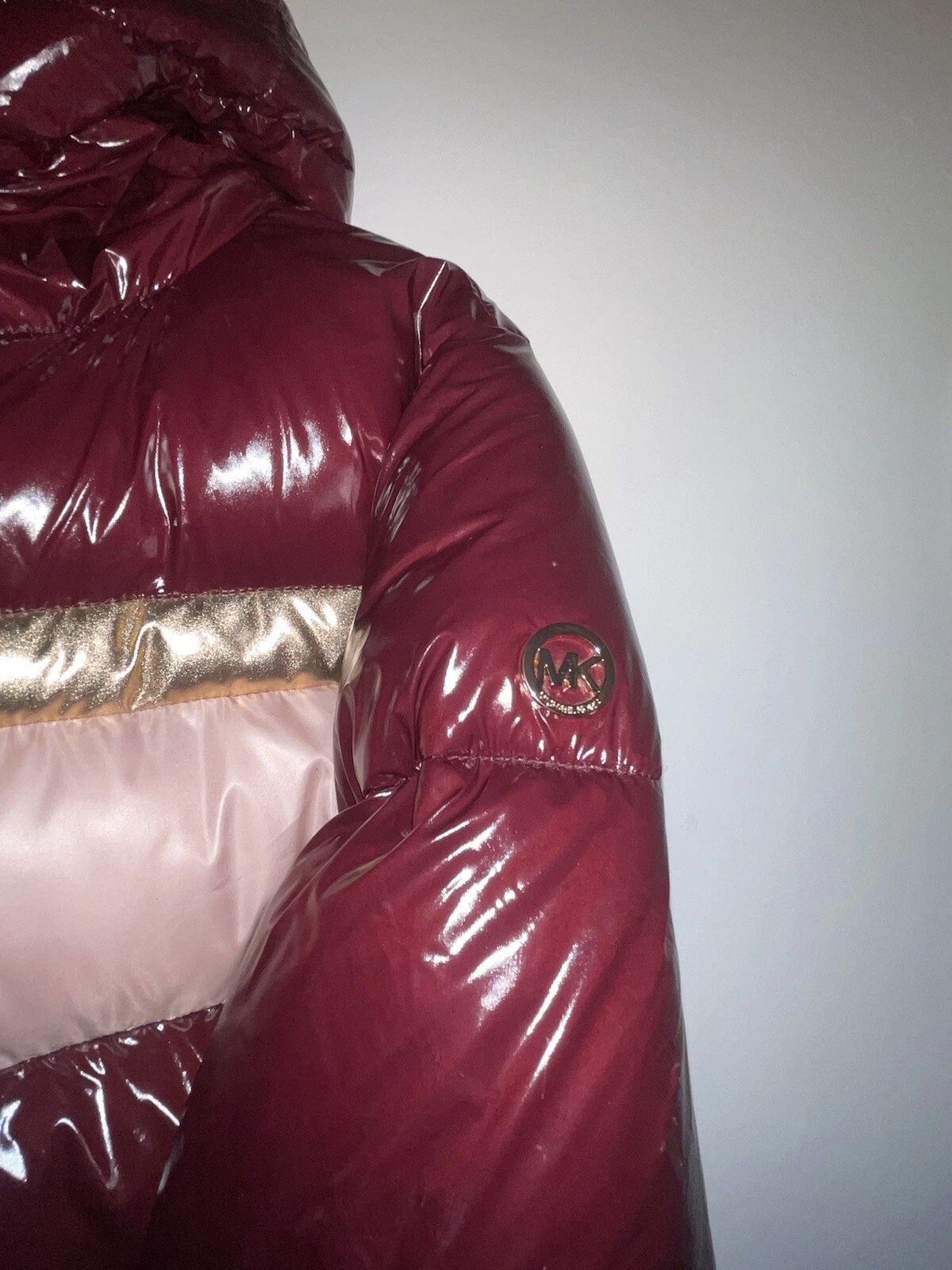 Nuovo Michael Kors Big Girls bordeaux rosso con cappuccio colore bloccato puffer jacket taglia 14