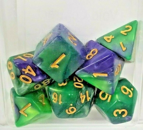 Set dadi poliedrici VOID CONTRACT fusione verde/viola dadi dargon - Foto 3 di 3