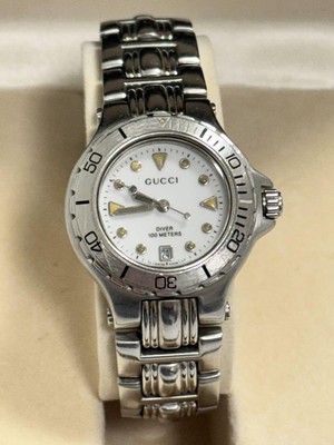Gucci Ladies 100M Waterproof 9750 S/S White Diver Women