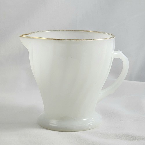Anchor Hocking Fire King Creamer Milk Glass Swirl White Gold Vintage Retro VTG - Picture 2 of 4