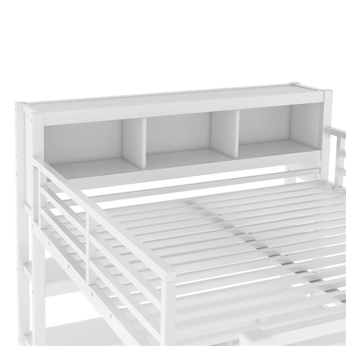 Queen Size Metal Loft Bed with Desk,Wardrobe & Storage Shelves for Teens Adults - Picture 3 of 15