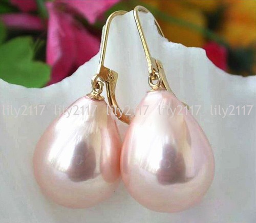 Pretty 12x16mm Real South Sea Shell Pearl Teardrop Leverback Dangle Earrings AAA - Picture 21 of 30